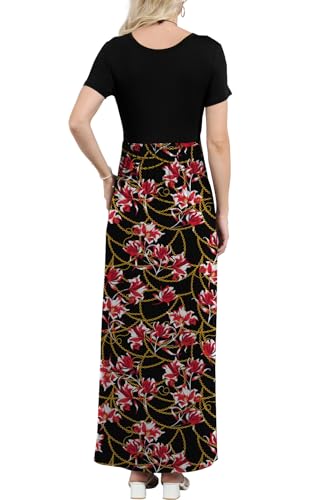 Image of EUOVMY Women's Short Sleeve Loose Plain Maxi Dresses Casual Vacation Long Dresses with Pockets