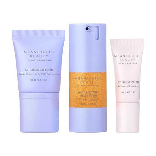 Meaningful Beauty Anti-Aging Skincare Trio Travel Size 3-Piece Starter Kit Gift Set for Women Advanced Formula with Youth Activating Melon Serum Day Creme Eye Cream & Antioxidants
