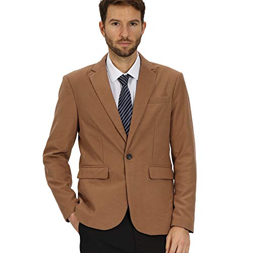 WEEN CHARM Men Woolen Blazer Slim Fit One Button Casual Tweed Suit Jacket Khaki
