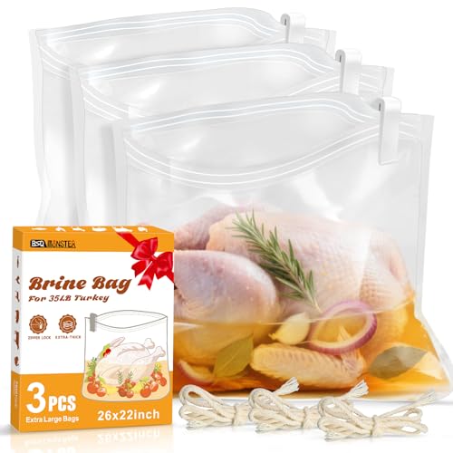 Turkey Brine Bag Brining Bags for Turkey 25LB and Above with 3 Strings and Clips Father Day Gift for Dad Mom Men Love Cooking in Kitchen 26x 22 Size Used for Marinating Turkey and Meat; 3PCS