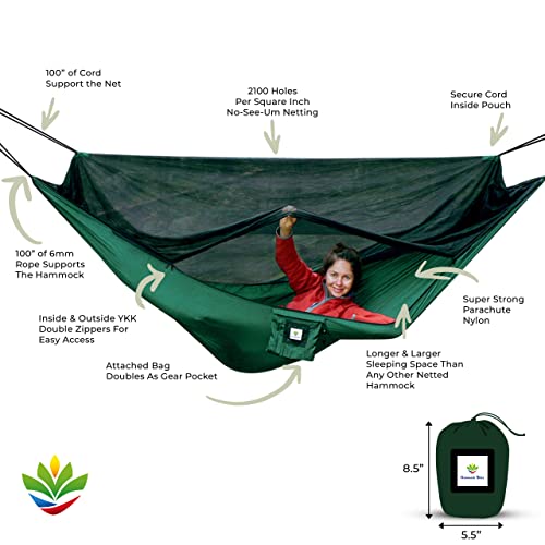 Hammock With Mosquito Net - Fully Reversible Bug Free Hammock Tent, Extra Large Sleeping Space, Bug Proof Netting & Suspension - Change The Way You Camp With Hammock Bliss Quality - No-See-Um No More #TOP2
