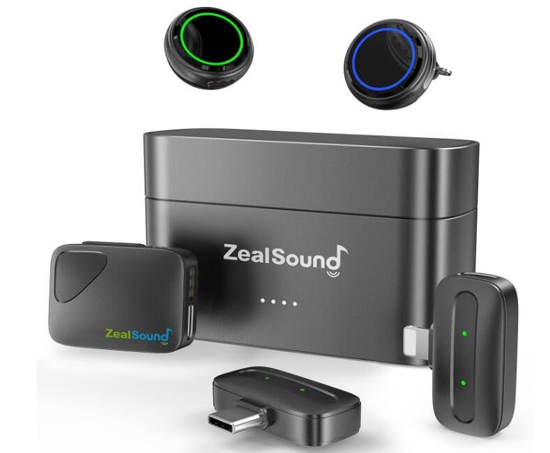 ZealSound ワイヤレス ラベリアマイク ピンマイ i*Phone/i*Pad/PC対応 2人同時使用 瞬時接続 LED指示灯搭載