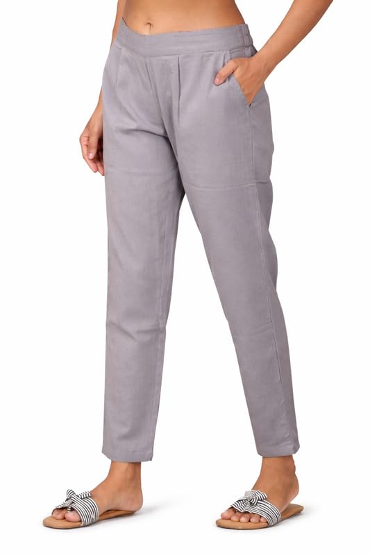 Dennis Lingo Women Solid Straight Fit Pants | Comfortable Elastic Waist Casual Trousers Regular Fit Ankle Length Bottomwear (Black, White, Grey, Green | Sâ€“XXL) in black