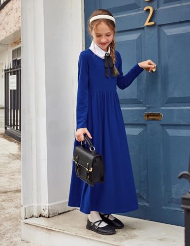 Image of Arshiner Girls Maxi Dress Long /Short Sleeve Casual Holiday Dress with Pockets for 5-13 Years