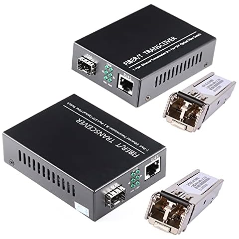 A Pair of 1.25G/s Bidi Gigabit Multi-Mode Fiber Ethernet Media Converter with 2PCS Bidi SFP LC Dual Transceiver Module Included, 10/100/1000Base-Tx to 1000Base-SX SMF RJ45 to SFP Slot up to 550M Cover