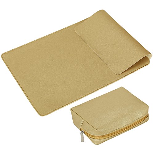 Image of Enthopia 15-15.4 Inch Slim Laptop Sleeve for 15 Inch MacBooks /Other 15 Inch Slim Laptops Protective Cover with Organiser Pouch for Mouse,Charger,Hard Disk,Pen Drive,etc - Vegan Leather (Gold)
