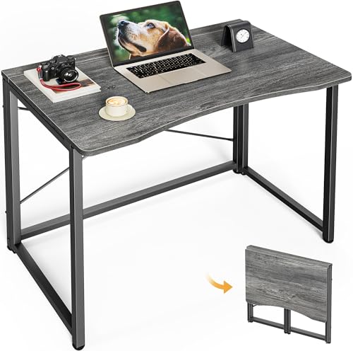 Image of Huuger Folding Desk for Small Spaces, 31.5 Inch Foldable Computer Table | Easy Assembly, Small Writing Work Office Computer Desk, for Home Office, Study, Bedroom, Dorm, Space Saving, Grey