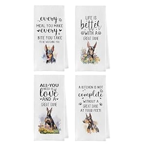 Great Dane Dish Towels Set - Funny Great Dane Decorative Waffle Weave Kitchen Towels, Great Dane Hand Tea Towel, Great Dane Gifts (16×24 Inches Set of 4) Great Dane Dish Towels Set Funny Great Dane Decorative Waffle Weave Kitchen Towels Great Dane Hand Tea Towel Great Dane Gifts 1624 Inches Set of 4