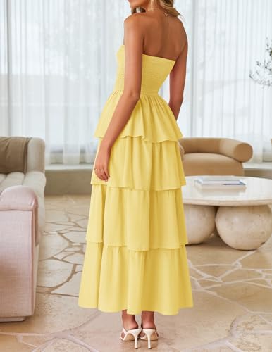 Image of ZESICA Women's Summer Boho Strapless Maxi Dress 2026 Casual Sleeveless Off Shoulder Smocked Tiered Beach Long Sundress