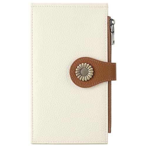 aurrako Leather Silm Wallets for Women RFID Blocking with Zipper Pocke Credit Card slots Long And Flat Design Travelambo Wallet-Large Size (White)2