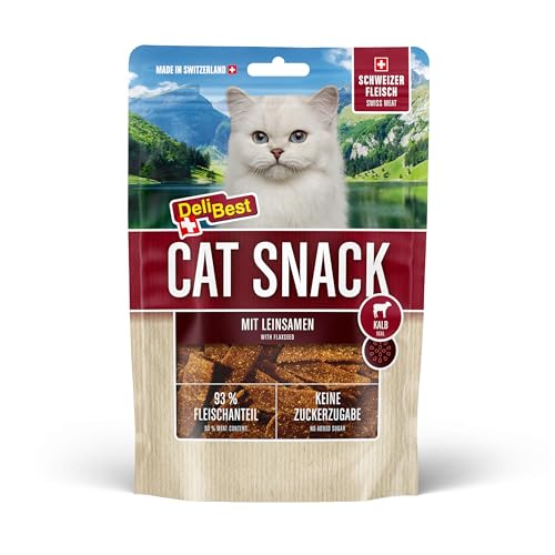 DeliBest Snack per gatti in 100% carne di vitello svizzera, senza cereali, trattamento semi-umido, facile da digerire, snack per gatti per pelliccia, adatto per chi soffre di allergie, 45 g