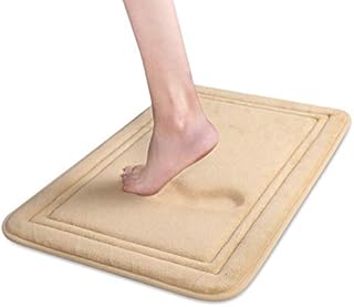 ITSOFT Memory Foam Bath Mat Non Slip Absorbent Super Cozy Velvet Bathroom Rug Carpet, Machine Washable, 16 x 24 Inches Beige