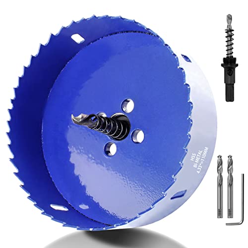 Image of Luomorgo 110mm /4.33 inch Hole Saw Cutter, 1 1 /4 inch Cutting Depth | HSS Bi-Metal, For Wood Cornhole Boards, Plastic Drywall & Metal Sheet