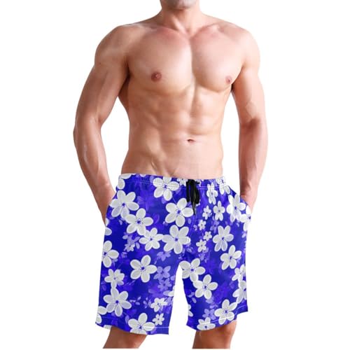 Flowers Floral Blue Mens Swim Trunks Quick Dry Beach Shorts with Pocket S 23029124
