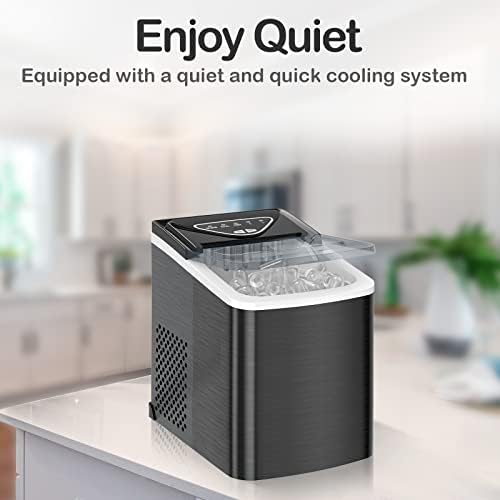 SPECILITE Ice Makers Countertop, Compact Counter Machine, Self Cleaning, 26L/24H, 9 Ice Cubes S/L Pellet in 6-8 Mins, Portable Icemaker with Pouch/Bag/Scoop/Basket for Home Kitchen Office Bar (Black)