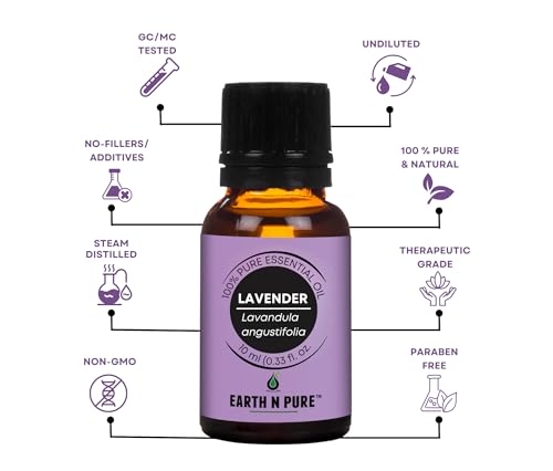 Image of Earth N Pure Lavender Essential Oil | Steam Distilled | Relaxation, Sleep & Soothed Skin | Pure & Undiluted | Vegan & Cruelty-Free | 10ml