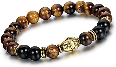 Shining Diva Fashion D'Vine Black Onyx Tiger's Eye Semi Precious Stone Yoga and Meditation Buddha Reiki Healing Beads Unisex Stylish Bracelet for Men, Women(9389b)