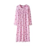 Keyocean Women Nightgowns, Soft Cotton Comfortable Long Sleeves Ladies Nightdress Sleeping Gown, Rose, XX-Large (XXL)