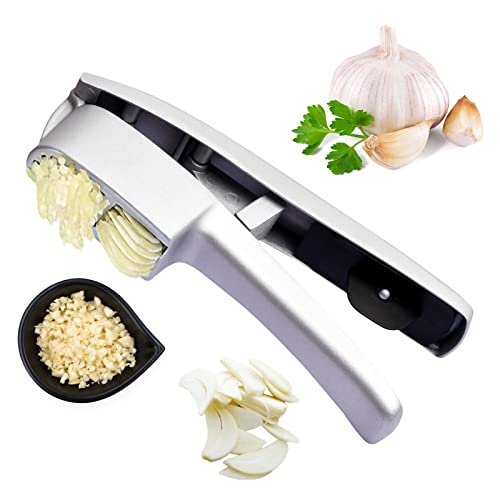 Vesaneae 2 en 1 Prensa Ajos Acero Inoxidable, Machacador de Ajos, Rebanadora de Ajo Profesional, Prensador de Ajo, Fácil de Limpiar, Picadora de Ajos Manual, Prensa Ajos para Cebolla Ajo Jengibre Cover