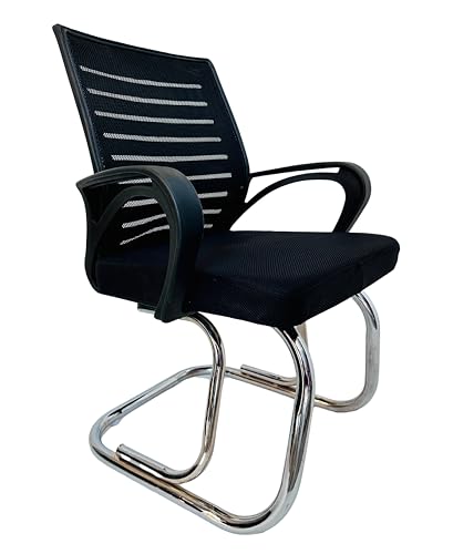 Image of GOYALSON Chair Visitor Chair Mesh Back Suitable for Reception Home Conference Room Study Computer Chair Cushioned seat Heavy Duty (1, Black, Mesh Back Double Pipe Frame)