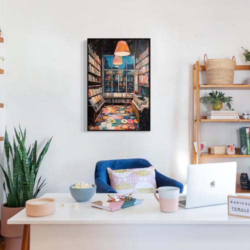 Image of Vinyl Record Store Poster, Music Canvas Wall Art, Album Cover Art Print, Retro 90s Musical Room Wall Decor, Vintage Album Posters for Room Aesthetic, Record Picture for Wall 8x12in Framed