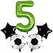 DIWULI, set di palloncini grandi da calcio, pallone XXL numero 5 numero verde, pallone in foil da calcio, pallone a stella nero, 5° compleanno bambini, festa a tema, decorazione, pallone, sport