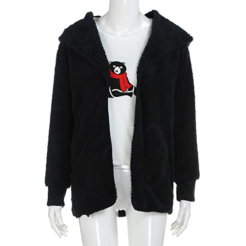 Cardigan Sweaters For Women Winter Fashion Plus Size Long Fleece Jacket Casual Long Sleeve Open Front Coat Fuzzy Warm Hoodie Outerwear Solid Oversized Clothes With Pockets(A Black,3X-Large) #TOP4