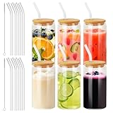 Nuangoo 6er Set Glas mit Deckel und Strohhalm, 500 ml Trinkgläser mit Deckel,Cocktailgläser Gläser Set,für Iced Coffee Glas, Cocktails,Latte,Smoothie,Whiskey
