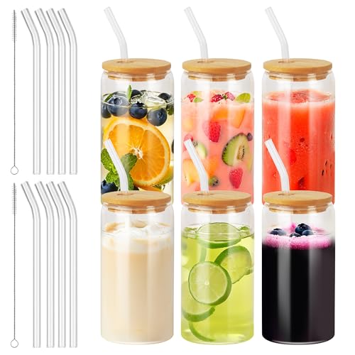 Nuangoo Glas mit Deckel und Strohhalm, 500 ml Trinkgläser mit Deckel,Cocktailgläser Gläser Set,für Iced Coffee Glas, Cocktails,Latte,Smoothie,Whiskey (500 ml – 6 Stück)