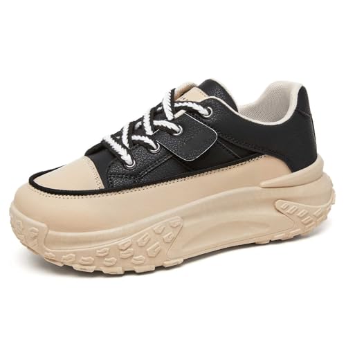 Zapatillas deportivas gruesas para mujer, con cordones, modernas, con plataforma, informales, cómodas, con cuña, Negro , 37 EU
