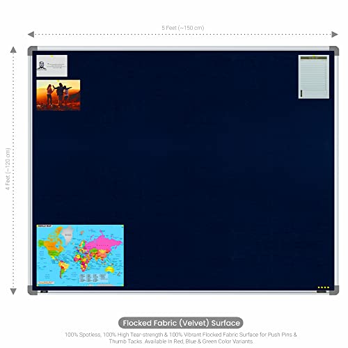 Image of Scholar Art Metis 4x5 Feet Fabric Pin-up Notice Board for Office, Home & School | High Strength Velvet Cloth + High Density Soft Board for Pinning Photos, Sticky Notes & Reminders (Dark Blue)