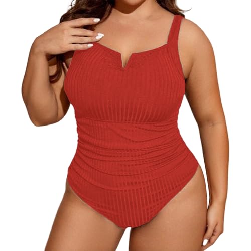 Traje de baño de Tallas Grandes, Bikini de Dos Piezas con Control de Cintura Alta y Tirantes Ajustables. (Red, XL)