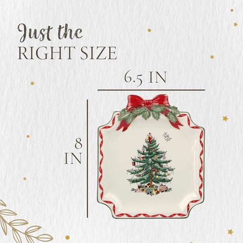 Spode Christmas Tree Ribbons Canape Plate, Gold