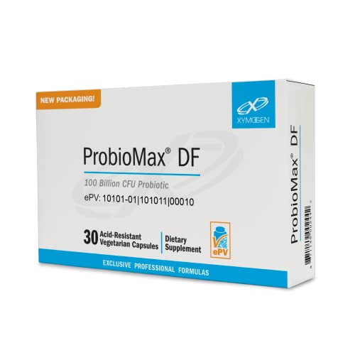 Xymogen ProbioMax DF - 100 Billion CFU Probiotic Supplement - 4 Strains - Dairy Free Probiotics with Lactobacillus acidophilus + Bifidobacterium lactis HN019 (30 Acid Resistant Capsules)