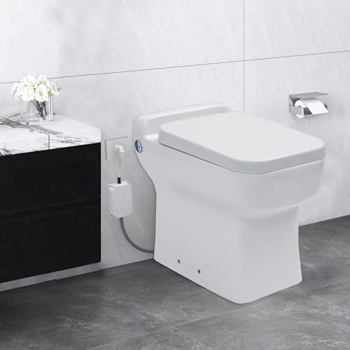 600W Macerating One Piece Toilet,4/5HP Remote Control Macerator Toilet with Pump Built Into the Base,Connect the sink AC110V 0.75/1 GPF with High Efficiency Flush for Small Space,Glossy White