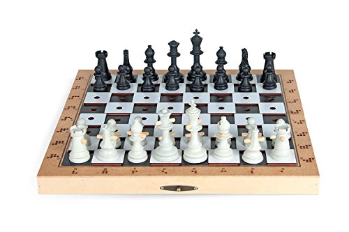 Carlu Brinquedos - Jogo de Xadrez Adaptado Rei - 2 Jogadores - Estratégia - MDF - Estojo com Fecho Metálico e Braille - 32 Peças