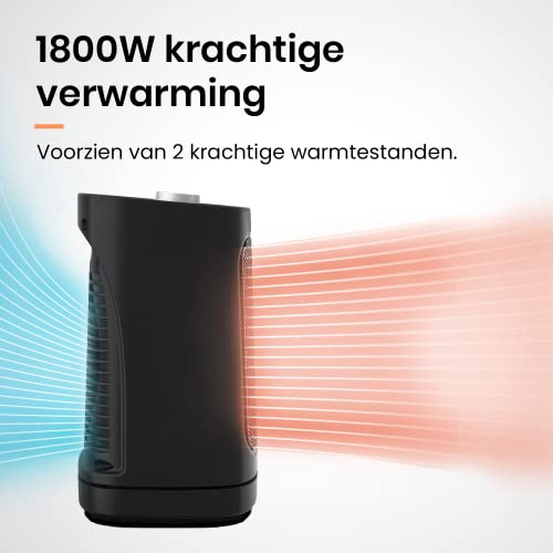 Pro Breeze 1800W Mini Keramische Ventilatorkachel - Ruimteverwarmer met automatische Oscillatie en 2 Warmteinstellingen en alleen ventilatorstand, Mobiele Verwarming - Zwart - Afbeelding 5