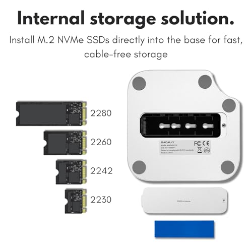 Image of Macally Mac mini M4 Dock and Stand, Mac mini M4 Hub with M.2 NVMe Enclosure, 4K HDMI 60hz, 3 USB A,10Gbps USB C Data Port, SD Card Reader, 3.5mm Audio Jack