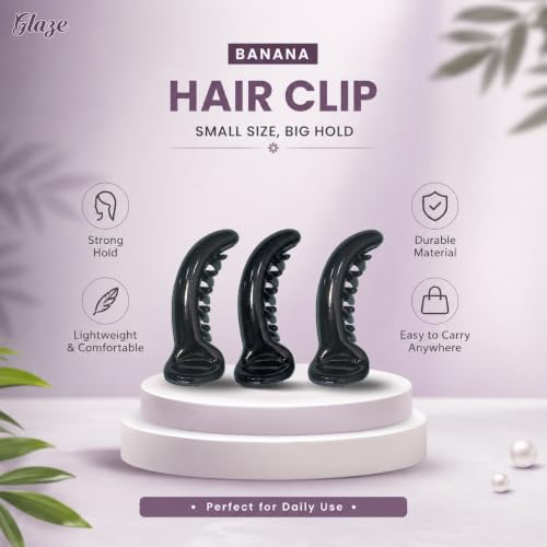 Image of Glaze Glossy Finish for Women & Girls Pack of 3 Banana Clip (small)