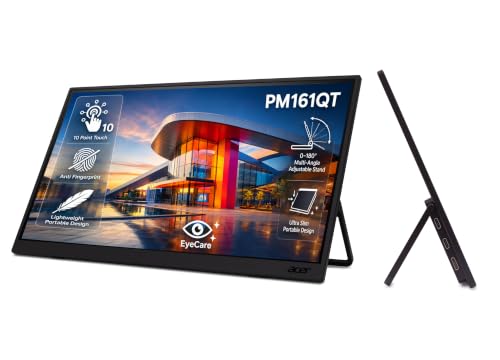 Image of Acer PM161QT 15.6 Inch Full HD IPS Portable Touch Monitor | 10-Point Multi-Touch | USB Type-C & Mini HDMI | Anti-Fingerprint Screen | Built-in Speakers | VisionCare | Multi Angle Adjustable Stand