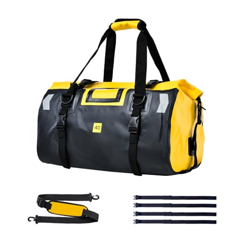 DAIDAIZAI バイク シートバッグ ツーリングバッグ 40L 大容量 バイクツーリングバッグ 軽量 丈夫 完全防水 ショルダーストラップ付き シート固定ベルト付属 反射テープ付き エアバルブ搭載 ワンタッチ装着 キャンプツーリング アウトドア 夜間走