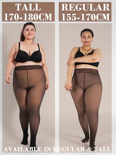HONENNA Plus Size Fleece Lined Tights, Fake Transparent Curvy Winter Thermal Tights for Women under Dress, medias térmicas2