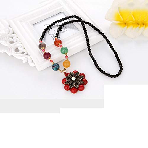 MTK Gemstone Beads Sweater Chain Retro Carved Long Turquoise Multi-Layer Flower Necklace Long Endless Handmade Strand Necklace Knotted Jewelry Costume Gemstone Necklace