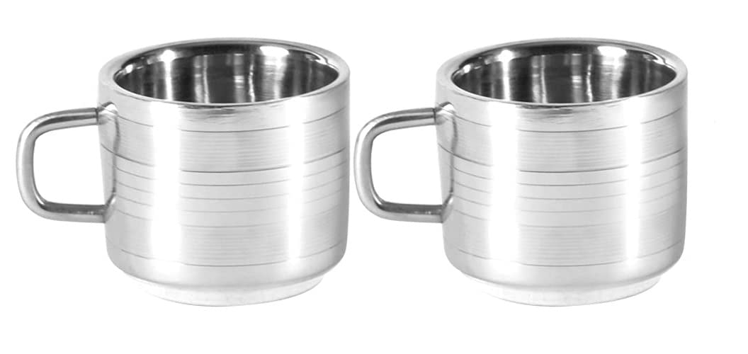 Dynore Stainless Steel Double Walled Tool Touch Shaped Tea/Coffee Cup- Set of 2