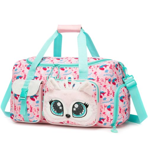 HTgroce Bolsa de Deporte Niña de Felpa Zorro– Bolsa de Viaje con Compartimento para Zapatos Piscina para Danza, Gym y Playa – Maleta Infantil Fin de Semana