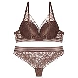 Memmyly Sexy Damen-Dessous, Hot Slip, Push-Up, BH, ohne Bügel, große Größe, String, flacher Bauch, Babydoll, große Größen, sexy, warm, nackt, Unterwäsche aus Spitze, coffee, 65B
