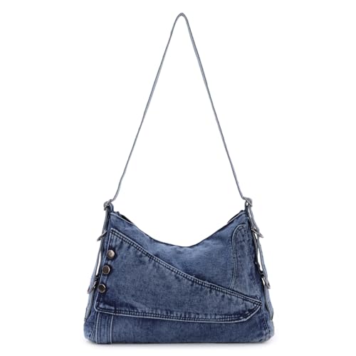 EVEOUT Vintage Denim Umhängetasche Damen Chic Groß Schultertasche...