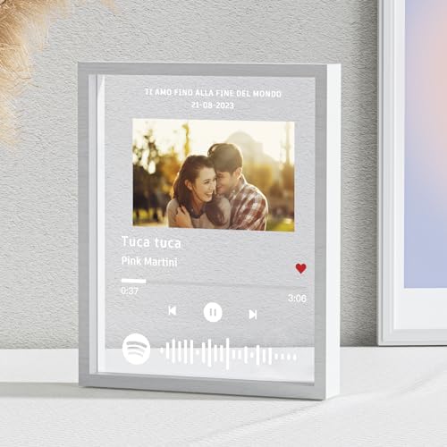 Greatminer Spotify Glas Personalisiert mit Foto - Bilderrahmen Personalisiert mit Spotify Plaque, Song Cover Glas Bild mit Foto, Pärchen Geschenke und Personalisierte Fotogeschenke
