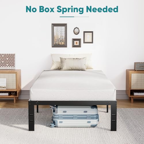 Image of Sweetcrispy Twin XL Size 14 Inch Platform Bed Frame, Heavy Duty Metal Foundation Frame, Noise-Free Sturdy Steel Slats, Underbed Storage, No Box Spring Needed, Quick Setup