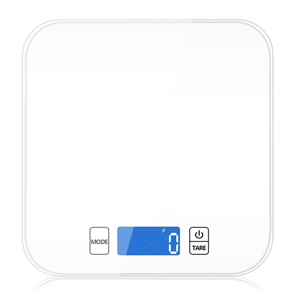 Ultradünnes Glas, 15 kg, hochpräzise digitale Küchenwaage, elektronische Haushaltswaage für Backwaren, 7 Einheiten, LCD-Display, batteriebetrieben (Farbe: Schwarz) (Weiß)